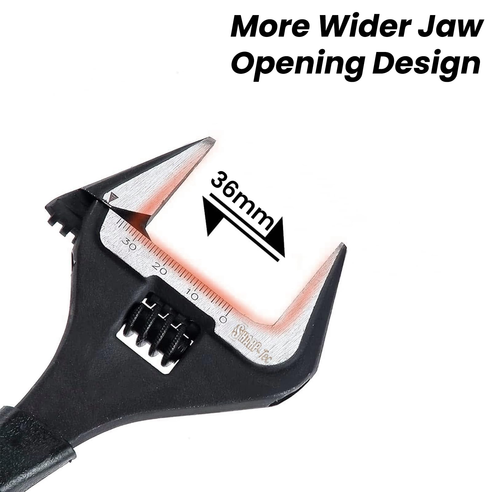 Sharp-tec 8-Inch Adjustable Spanner Wrench (200mm), 36mm Wide Jaw Large Opening, Chrome Vanadium Steel, Black Oxide Finish - Image 3