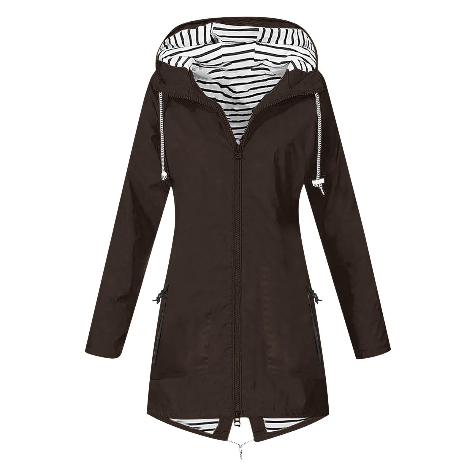 MaNMaNing Winterjas voor dames, herfst, elegante overgangsjas, trenchcoat, lang, koffie, XL