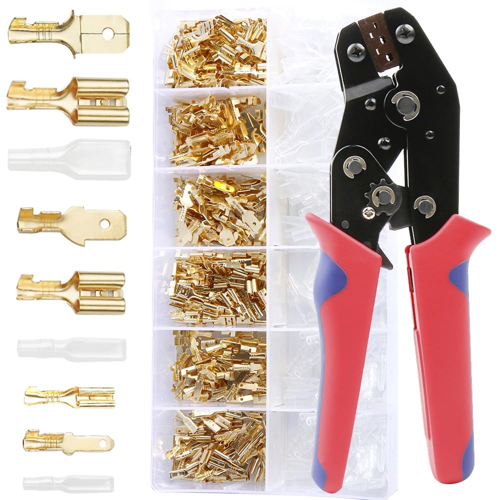 Shengbowi Women's 2.8/4.8/6.3Mm Spring Plug Crimp Crimping Hand Tool Male Wire Connectors Terminals Electrical Insulated Assortment Sn-48B, 450Pcs 48B