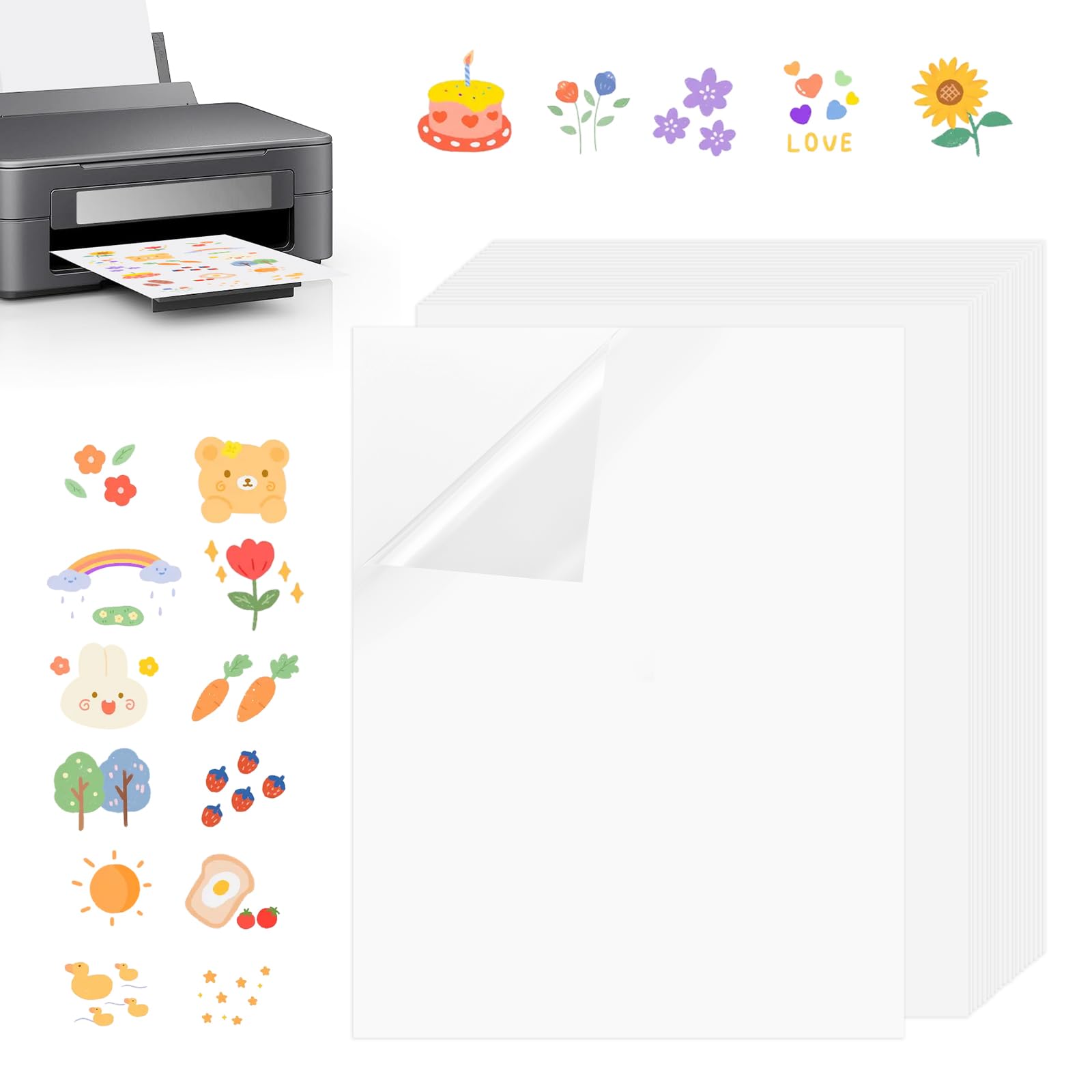 Carta Adesiva Trasparente Stampabile A4, Vinile Impermeabile per Stampanti a Getto d'Inchiostro e Laser