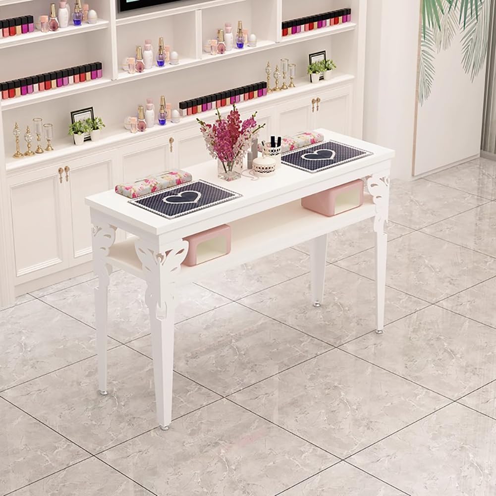 Stół do manicure w stylu europejskim, stół do manicure z otwartymi półkami i szufladą, stanowisko do pielęgnacji paznokci, wyposażenie salonu kosmetycznego, metalowa rama,160cm