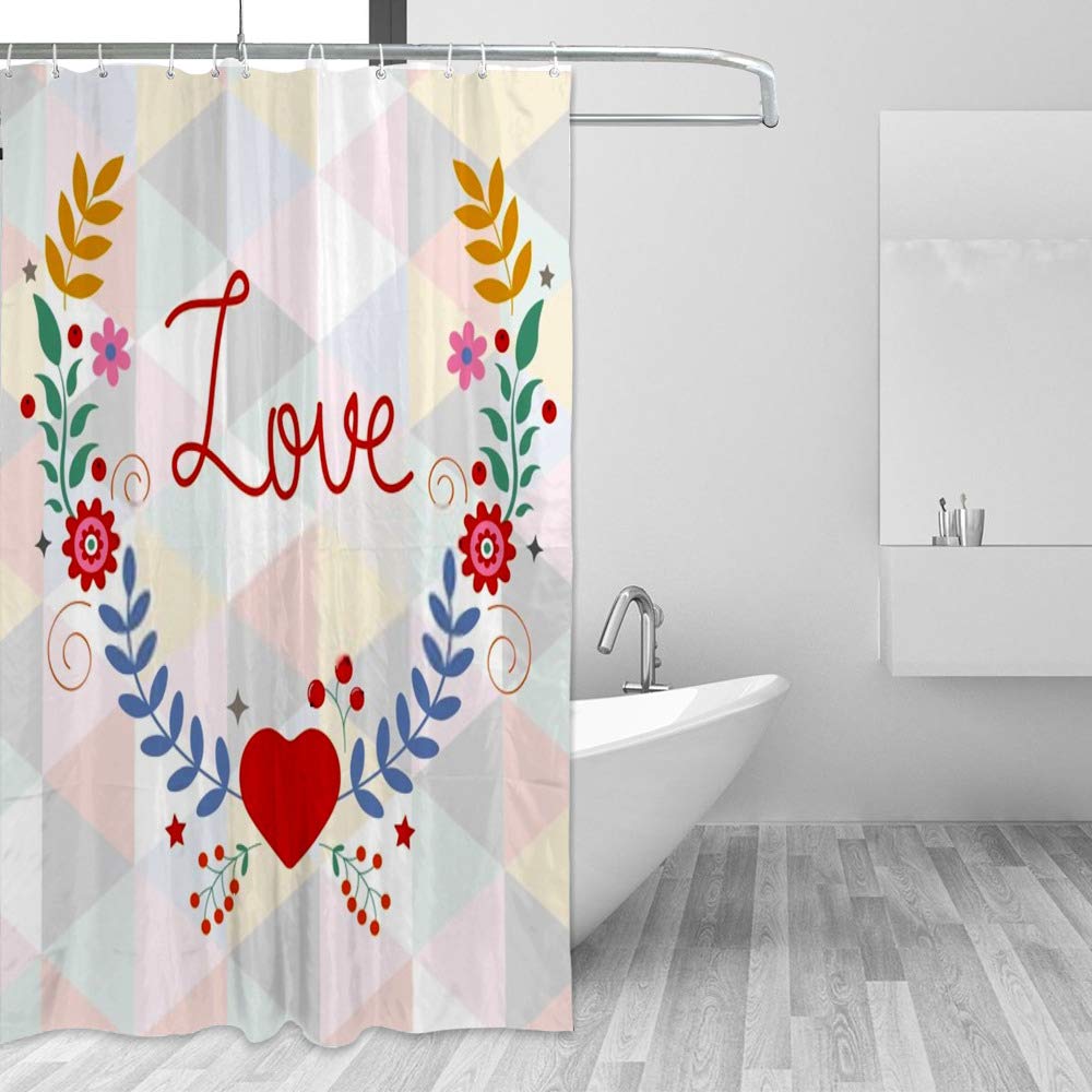 Rideau de douche imperméable motif carte d'amour 150x180cm en polyester