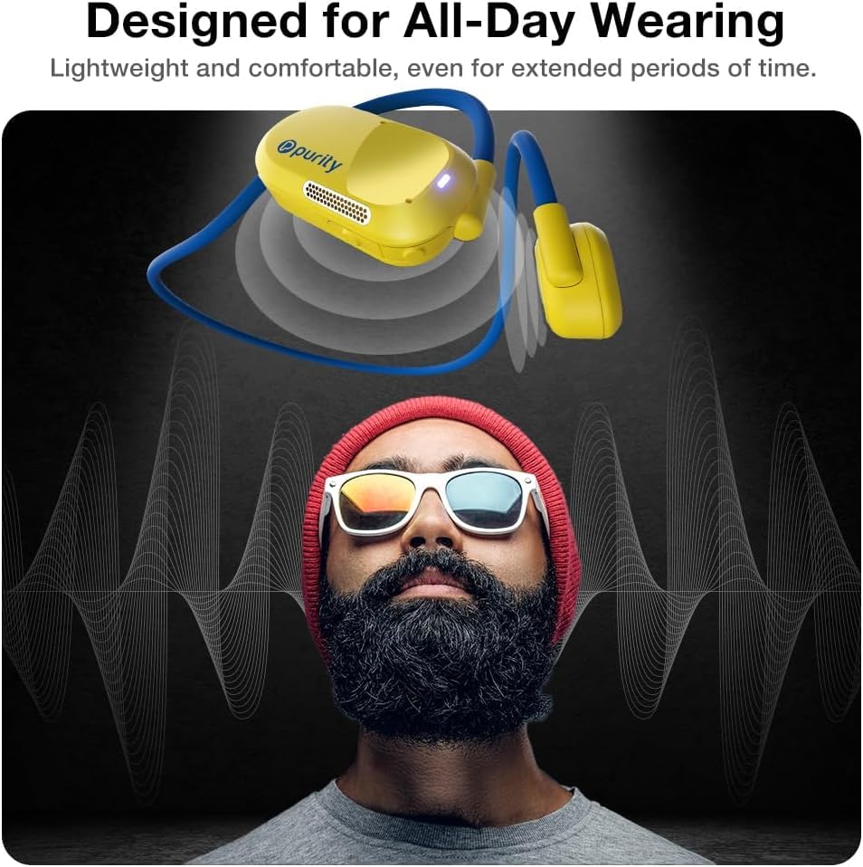 Image of Purity Air Open Ear Headphones - True Air Conduction Wireless Bluetooth Open Ear Earbuds with Dual Mic for iPhone /Android - Secured Long Wearing Comfort, Sports Sweat Resistant (Yellow /Blue)