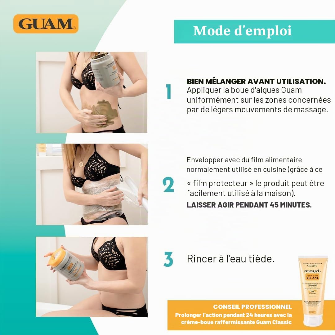 Guam Anti-Cellulite Dren Plus Crème Drainante de Boue aux Algues Marines - Lutte Contre les Imperfections Cutanées - Réduit les Amas Graisseux - Fermeté et Élasticité de la Peau - 500g