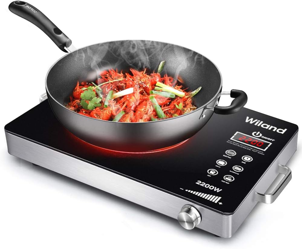 Induction Cooktop Stove, 2200W Electric Ceramic Heaters Cooker with Timer Temperature Control Smart Touch Sensor Ceramic Glass Plate Cooktop for All Cookware