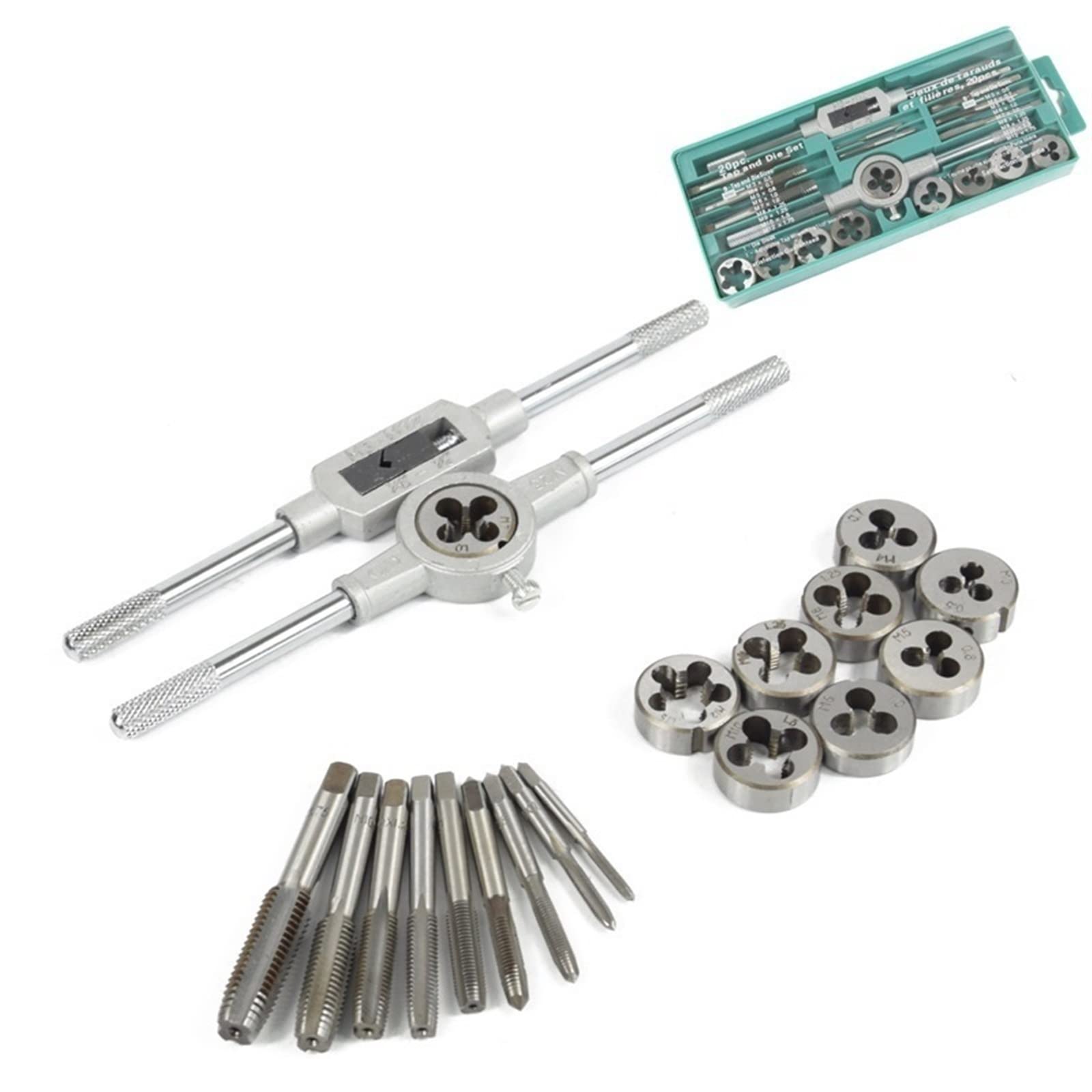 Set di Maschi e filiere 20/31/32/40 Pezzi Maschi filettati Chiave per filiere, Utensili per maschiatura Manuale in Lega di Acciaio MINGPING (Colore: Set da 20 Pezzi)