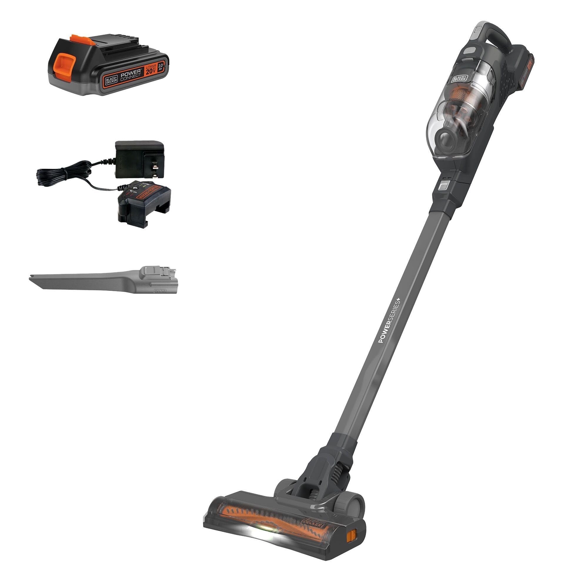 BLACK+DECKER POWERSERIES+ 20V MAX Cordless Vacuum Cleaner, Stick Vacuum Rechargeable with LED Floor Lights, Anti-Tangle Lightweight, Removable Battery (BHFEA18D1)