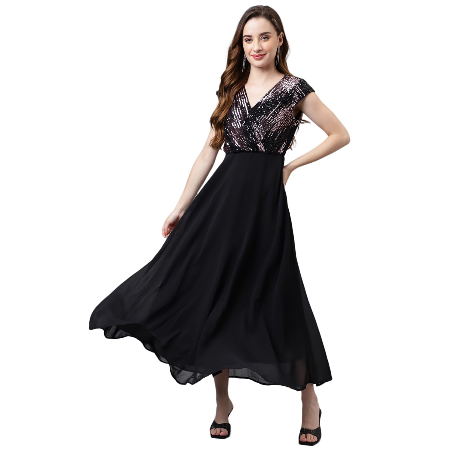 Latin QuartersWomen Black Solid Maxi Dress_L