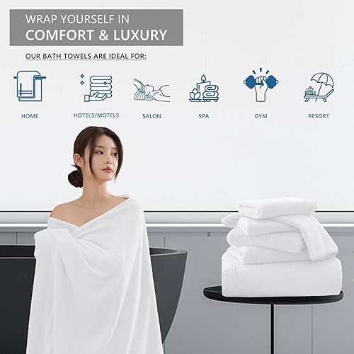Vista 155 de Juego de toallas de microfibra de 8 piezas, 2 toallas de baño, 2 toallas de mano, 4 toallas pequeñas, toalla de baño extra grande para baño, hotel