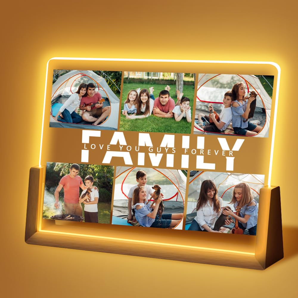 Personalized Gifts LED Night Light, Custom Acrylic Plaque with Photos, Customize LED Lamp Picture Frame Gift for Family Parents Birthday Gifts