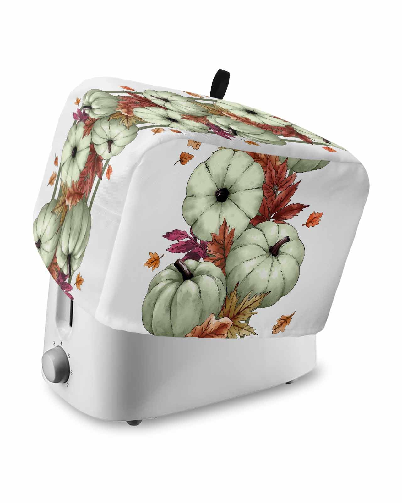 Autumn Toaster Cover 4 Slice, Maple Leaves Pumpkins Green Bread Maker Dust Cover with Pockets for Kitchen Small Appliance 12x11x8in