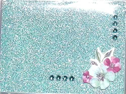 WINGS Craft & Fundraising Supply RFID Debit Credit Card Holder ATM Case, Bling Glitter Floral Flowers (Seafoam Flower with 2 Debit Registers)