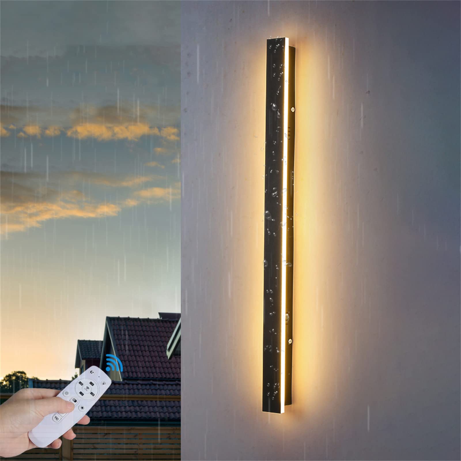 Striscia LED Nero Lampada da Parete Esterni/Interni con Telecomando Dimmerabile Applique da Parete Lunga Barra Temperatura Colore Luminosità Regolabili per Giardino Veranda Camera da Letto (60cm 36W)