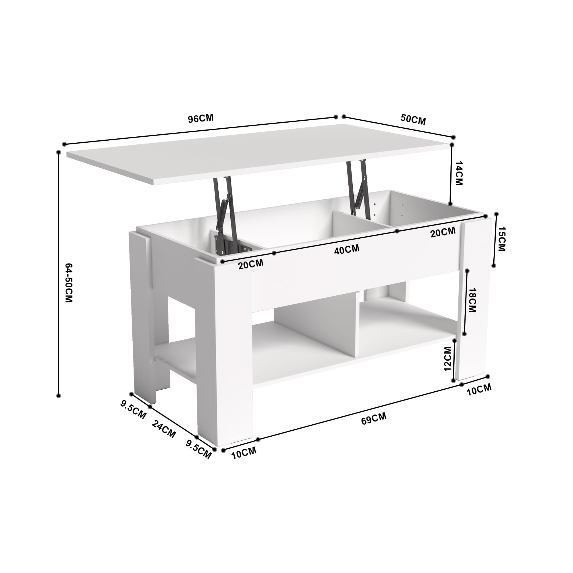 FurnitureR Tavolino da salotto con piano di sollevamento, tavolino regolabile in altezza, tavolino da salotto, tavolino da divano allungabile, con vano portaoggetti nascosto, in legno, tavolo