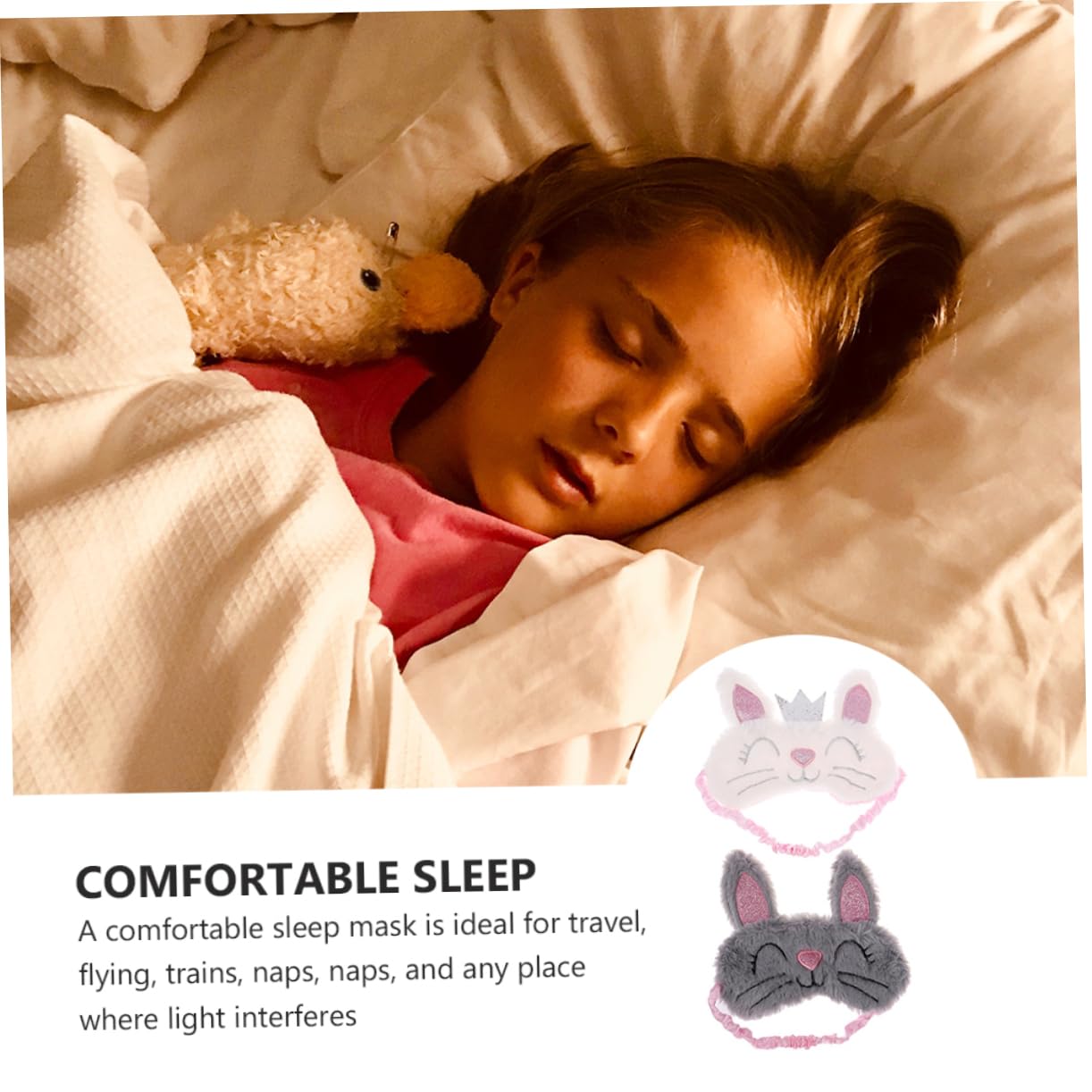 minkissy 6pezzi Maschera Occhi Peluche Per Dormire Forma Di Coniglio Di Morbida e Traspirante Per Adulti Migliora La Qualità Del Sonno e Rilassa Gli Occhi