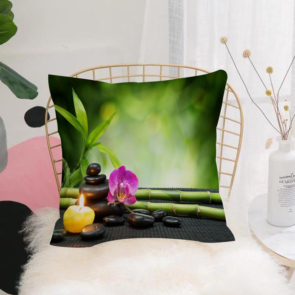 Hyosxw Relaxed Spa - Stones, Orchids And Candles, P - A8 Cushion Cover,Throw Pillow Case Home Decorative For Living Room Bedroom Sofa Chair 18X18 Inch,Relaxed Spa - Stones, Orchids And Candles, Pebbles, Purple Orchids And Burning,Pillowcase 45X45cm