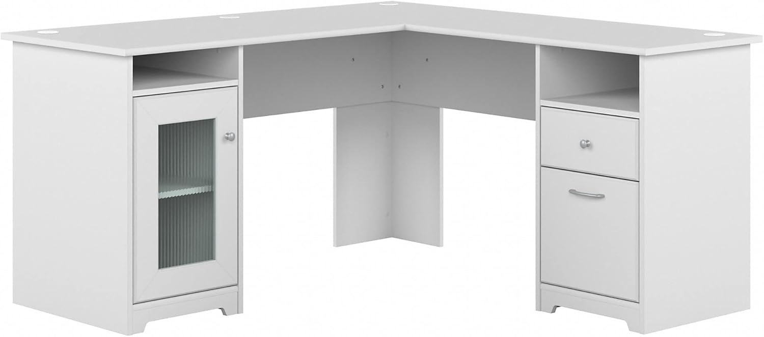 Bush Furniture Cabot L Shaped Computer Desk in White Corner Table with Drawers for Home Office