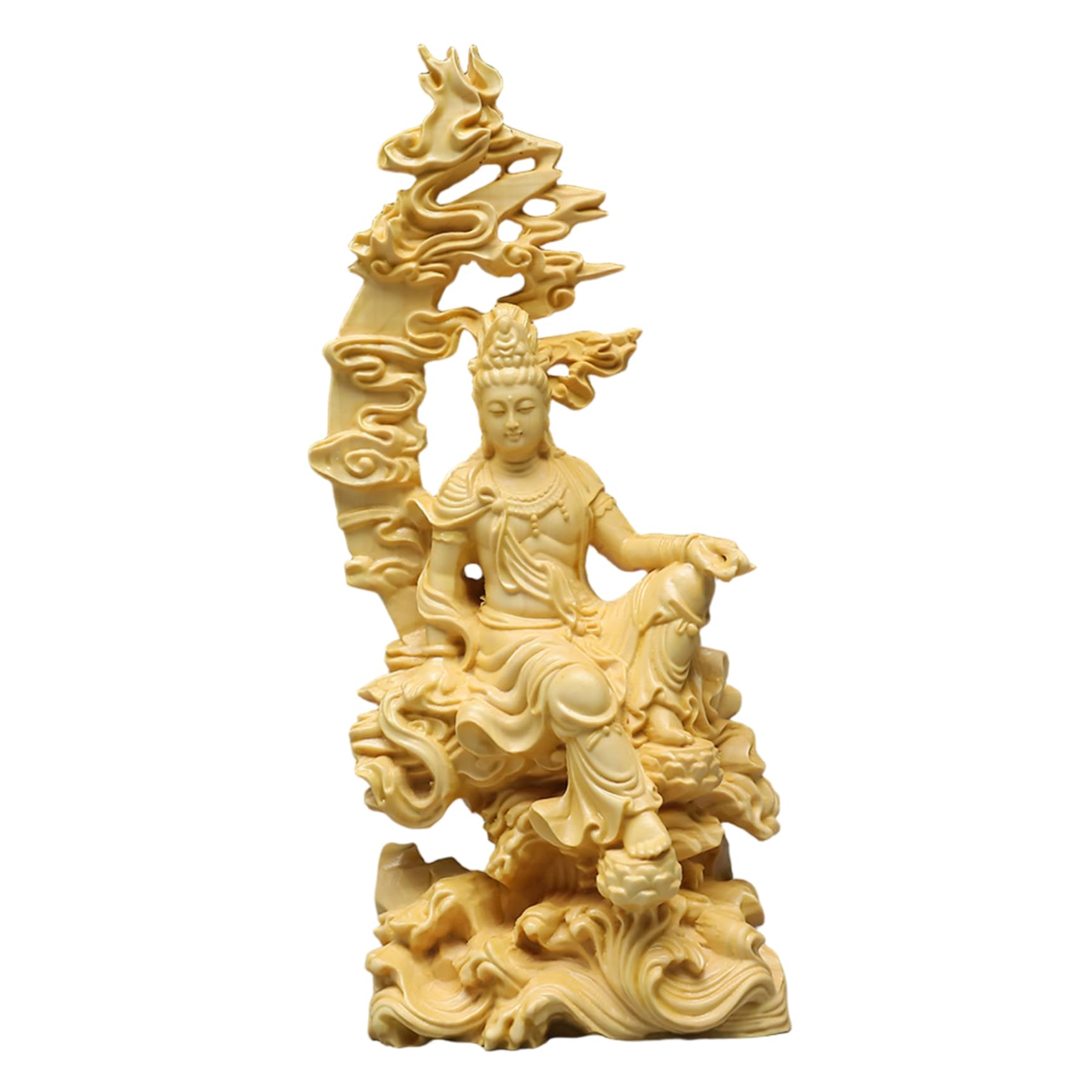 Statue de Bodhisattva Guan Yin en bois sculpté, artisanat d'autel