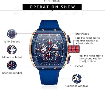 MF MINI FOCUS Watches Men Watches Fashion Hollow Big Dial Luminous Waterproof Sport Analog Quartz Business Chronograph Mens Watch Blue Silicone Strap Dress Watch