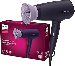 Philips Hair Dryer Powerful Drying with Less HeatIIonic Care for Smooth & Shiny HairI 3 Styling Options for Salon like BlowdryI 1600 WattsI Cool ShotI Men & WomenI 2 Year WarrantyI BHD318/00, Purple