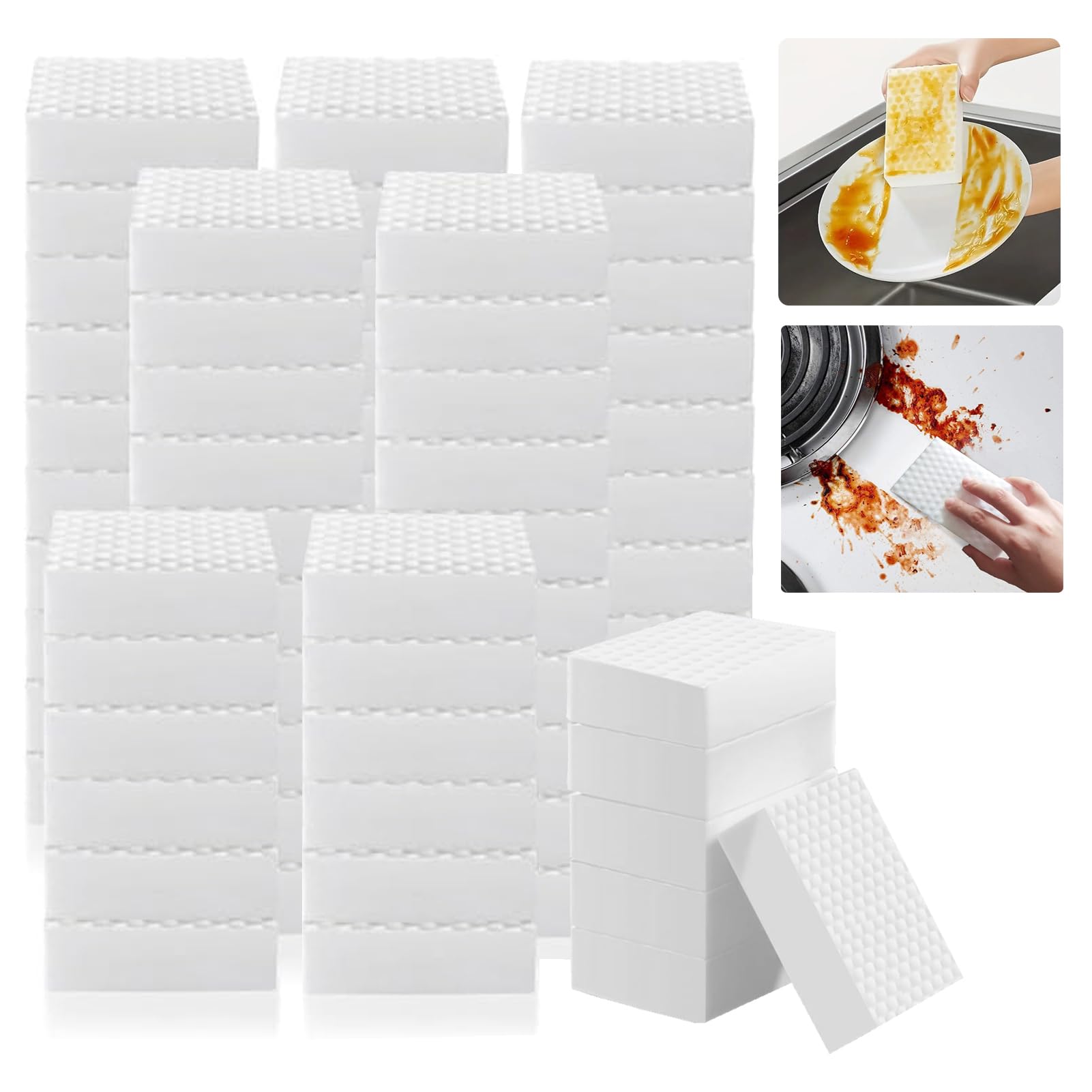 Paquete de 50 esponjas mágicas, 2 almohadillas de espuma de melamina de densidad, reutilizables, multifuncionales, para platos de cocina, bañera, muebles, horno, ducha, fregadero, pared, limpiador de