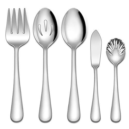 5 PCS Serving Utensils Set, Large Stainless Steel Spoons Forks,