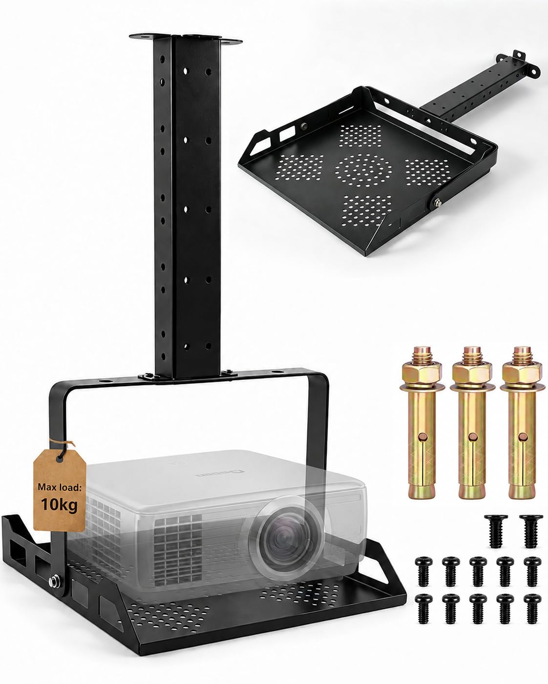 Soporte de techo para proyector, altura regulable y orientable, soporte universal para proyector de techo y pared, soporta hasta 10 kg, con guía de cable oculta, para cine en casa y oficina