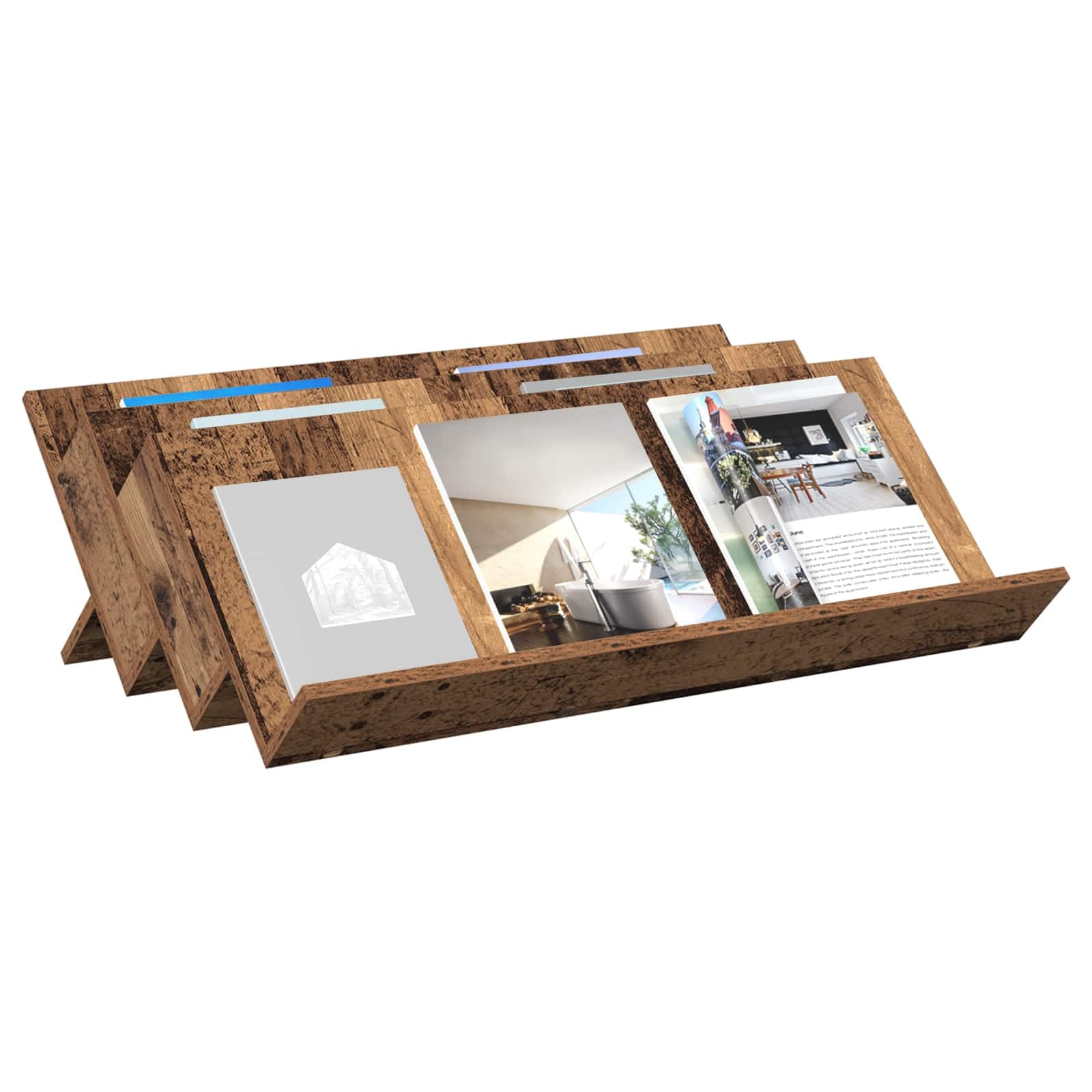 Regał na magazyny z regałem, stare drewno, 90 x 53 x 28,5 cm, materiał drewnopochodny, stojak na czasopisma, stojak na czasopisma, uchwyt na prospekty, do salonu, biura, korytarza, poczekalni