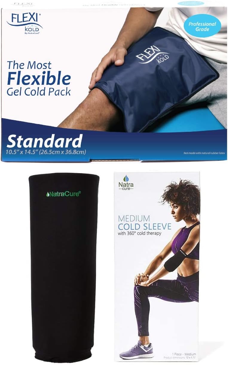 FlexiKold Large Gel Ice Pack and NatraCure Gel Cold Sleeve Wrap - Size: Medium