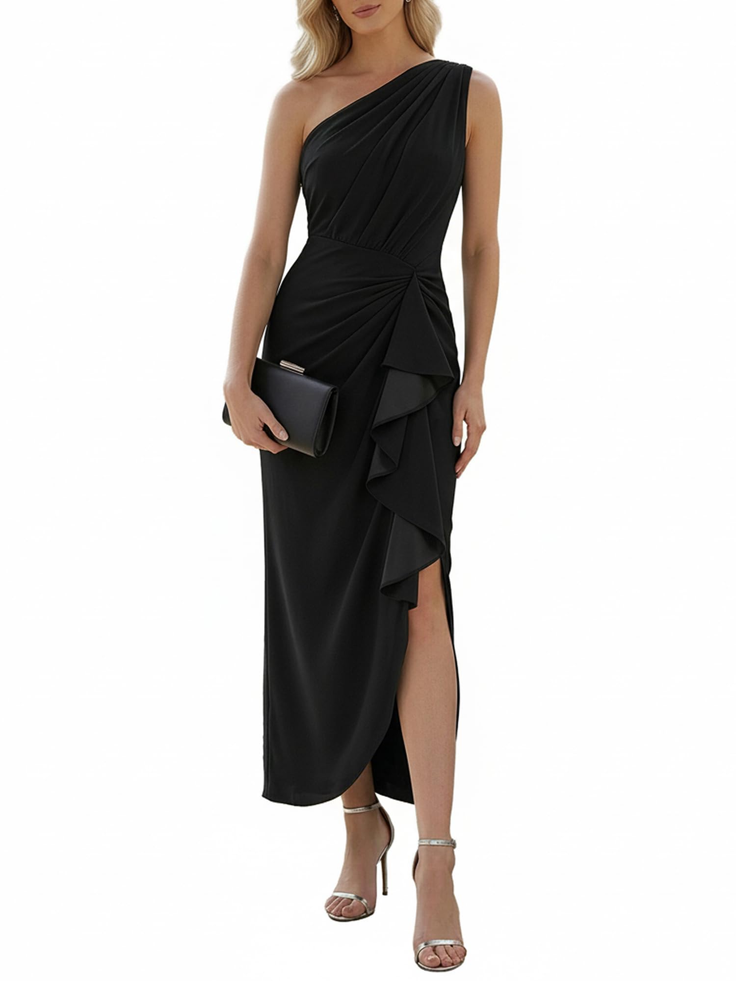 Ever-Pretty Robe de Soirée Chic Col Asymétrique sans Manche Tricot Maxi Robe Fourreau EE02669