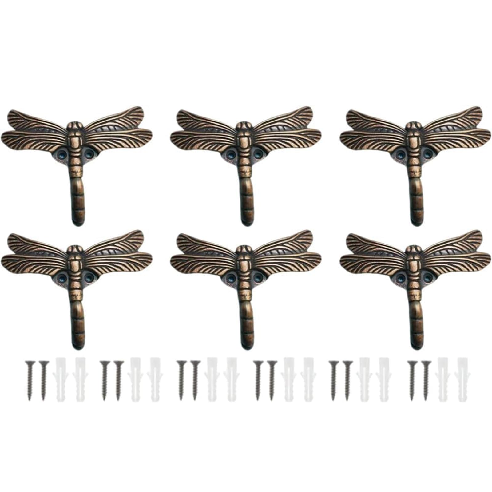 Introti Multicolor 6 Pack Dragonfly Decorative Wall Hooks Decorative Mounted Hanger Zinc Alloy Coat Hooks For Hanging Coats Keys Backpack Purse Hat