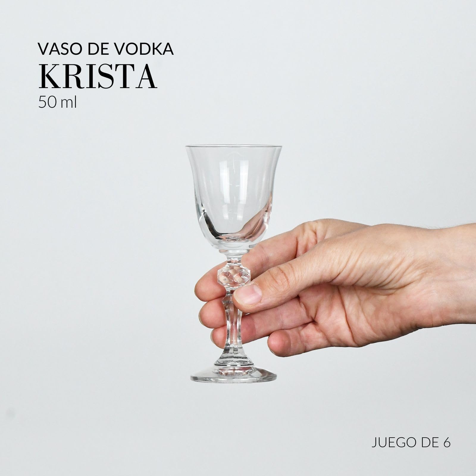 Krosno - Vasos de Vodka con Tallo | Juego de 6 | 50 ml | Colección Krista | Vasos de Tulipán para Vodka | Elegante Cristalería | Claridad Cristalina | Ideal para Casa, Celebraciones y Regalos