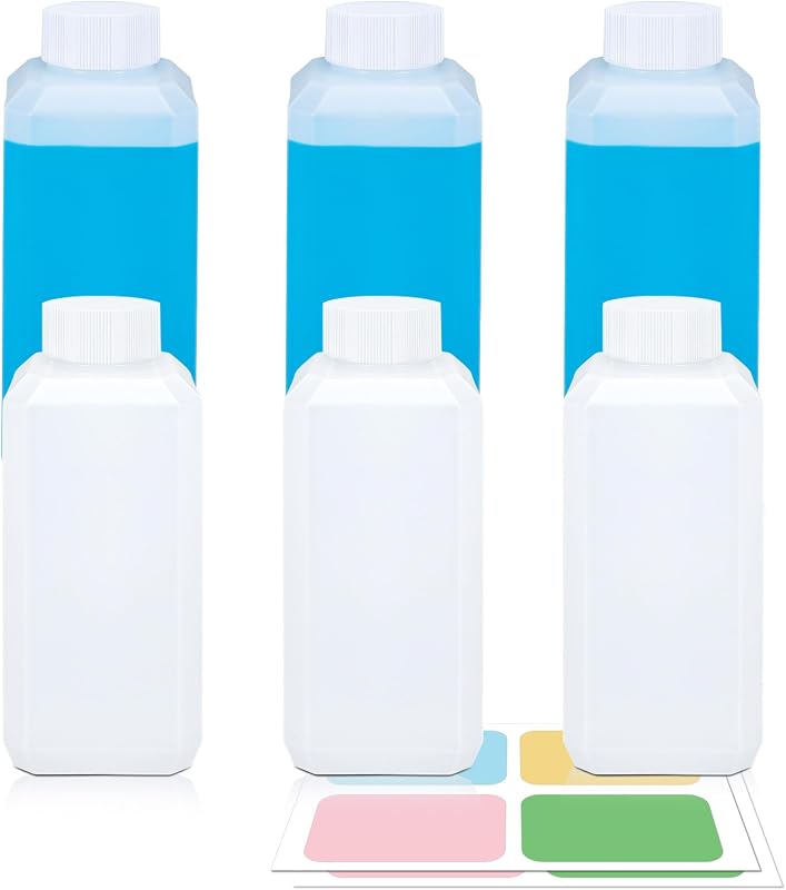 Frascos quadrados reutilizáveis DEMORA de plástico HDPE, 240 mL, com tampas e etiquetas, branco e translúcido, pacote com 6
