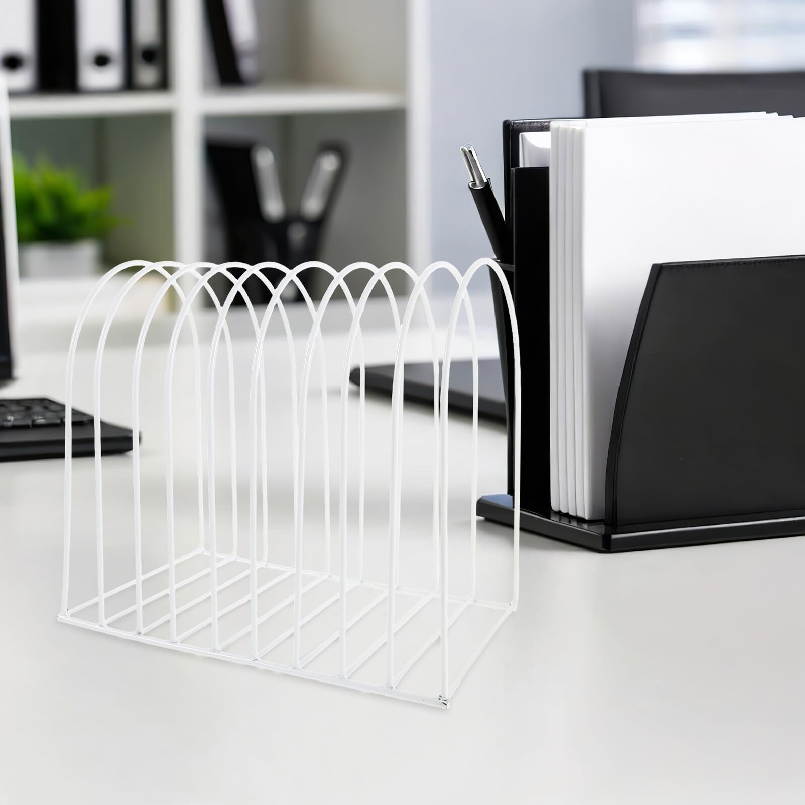 HOMSFOU Raccoglitore Verticale Per File in Metallo Supporto Portadocumenti Da Tavolo Organizer Per File in Piedi Scaffale Per Libri Da Scrivania Soluzione Di Archiviazione Versatile Per