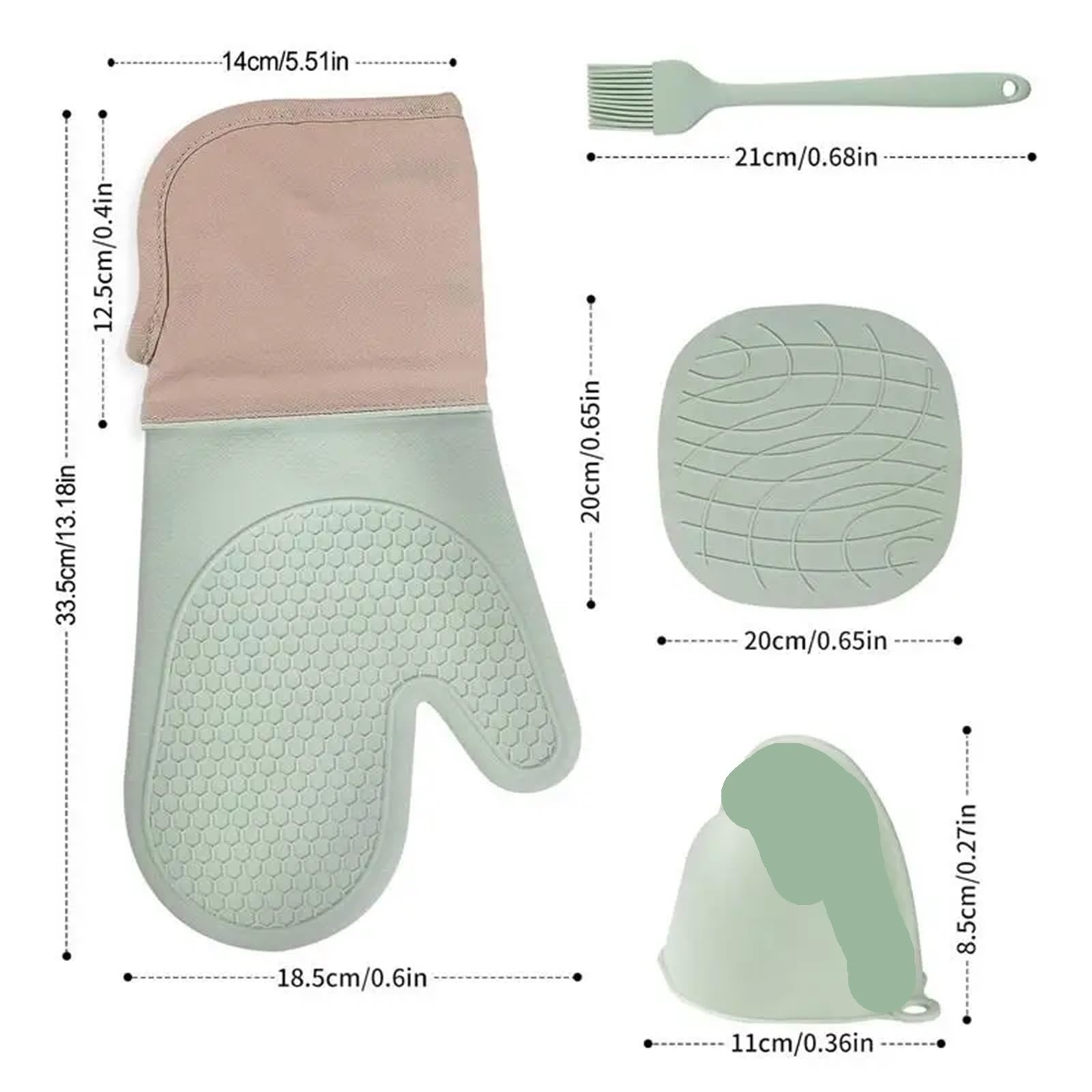 Ofenhandschuhe und Topflappen-Set, hitzebeständig, rutschfest, strukturierter Griff for Backen in der Küche(Green)