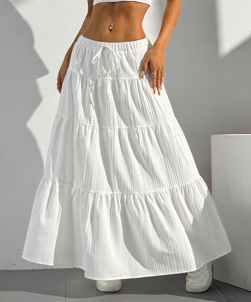 Spódnica damska, długa, z wysoką talią, elegancka spódnica maxi, linia A, elastyczna warstwa, spódnica midi do noszenia w czasie wolnym, jednokolorowa (wielokolorowa, S-XL)