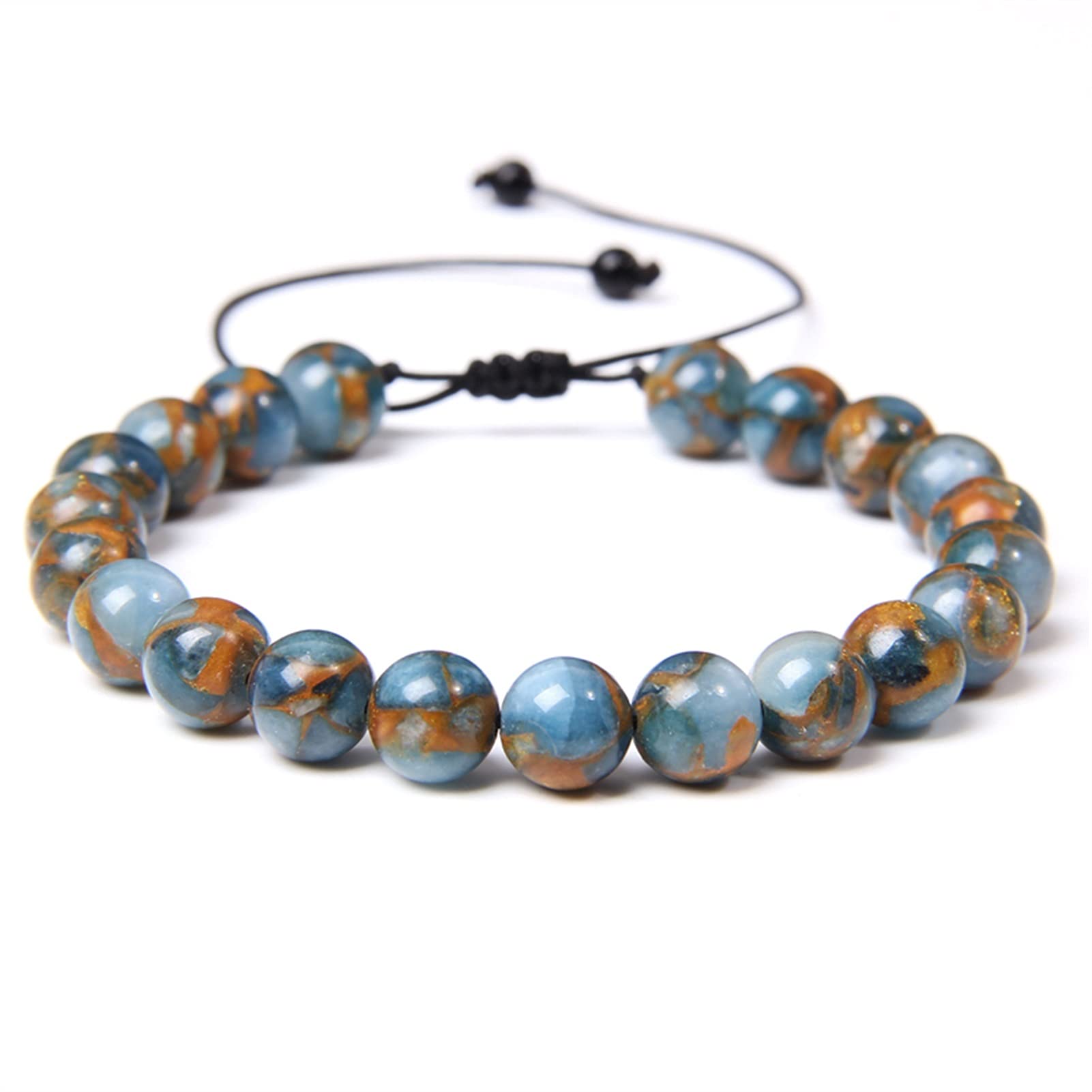 Braccialetti naturali naturali di lapislazzuli Phoenix Bracciale treccia regolabile da uomo per donna Bracciale con perline intrecciate con perline di pietra energetica lucida (Colore metallo: aren