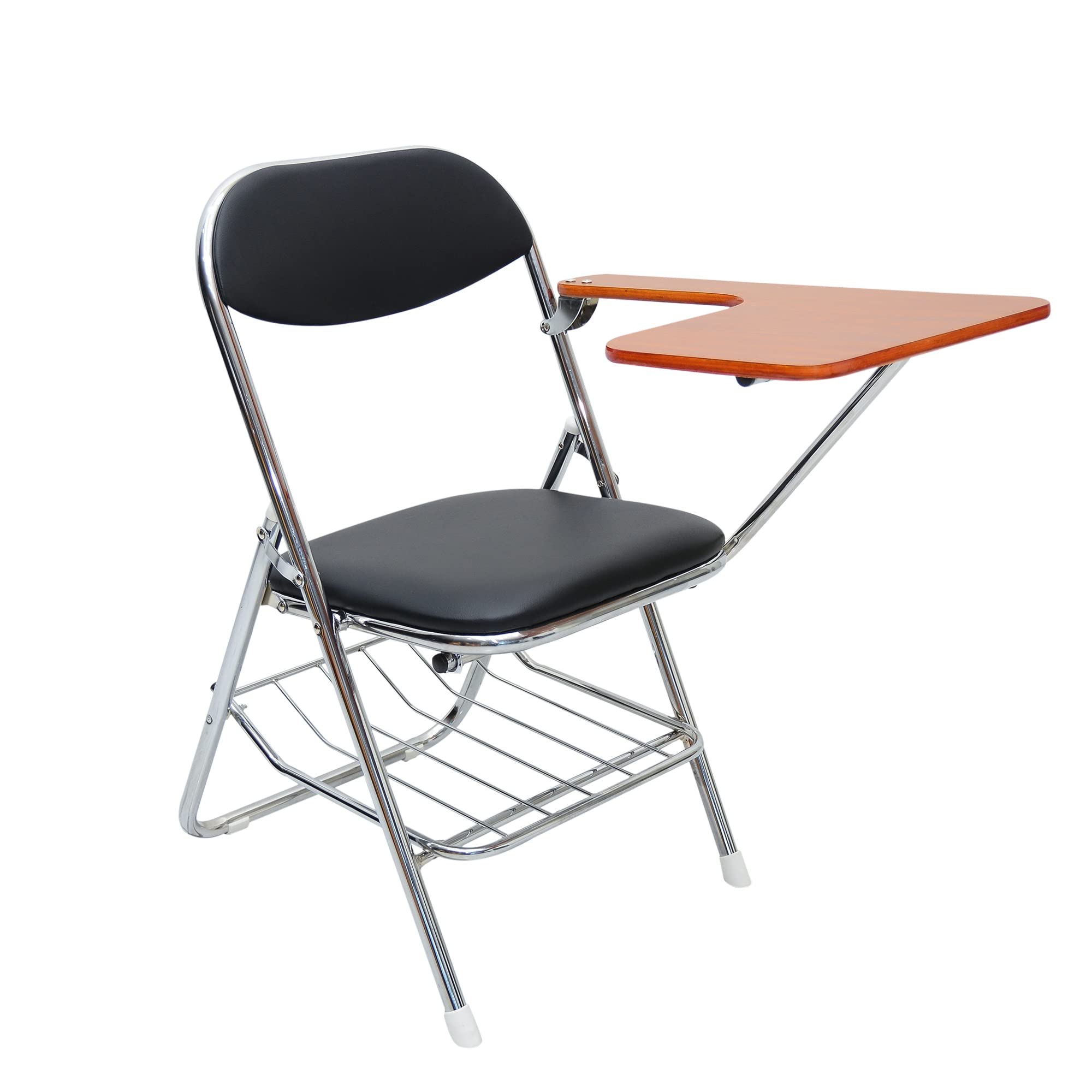 Multi Home FurnitureBlack Study Chair – Ergonomic Chair with Brown Writing Pad for Students & Adults, Foldable Chair Steel Frame Study Chair with Portable Seat for Study, Office, Homework, Exam