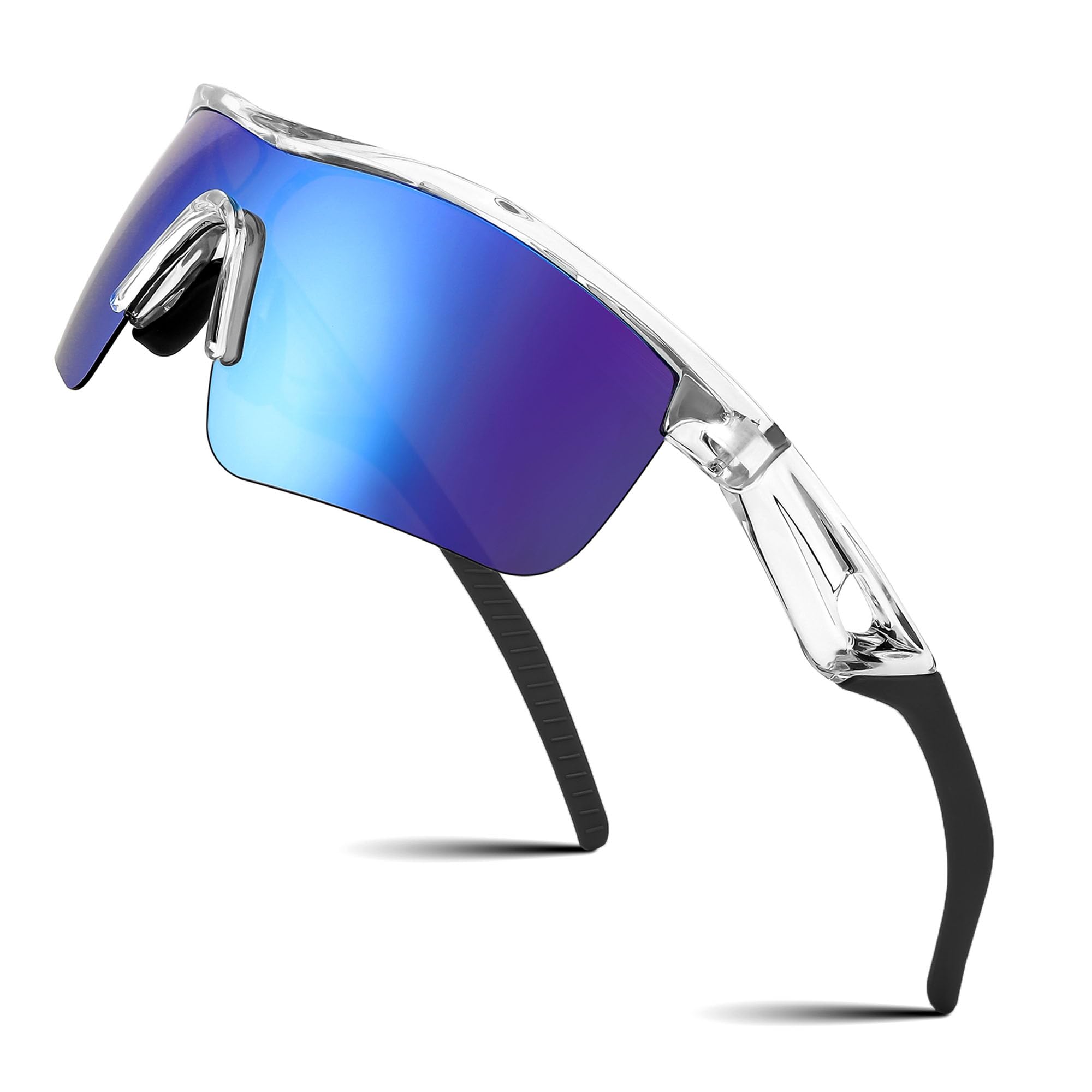 FEISEDY Kids Teens Baseball Polarized Sunglasses Sports TR90 Frame Boys Girls Cycling B2454 Transparent Gray-blue 125 Millimeters