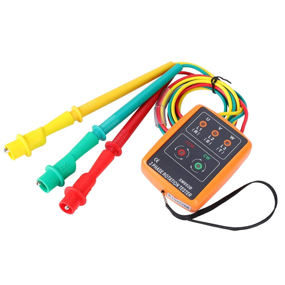 Testeur de Rotation dee Phase, SM-852B Testeur D'indicateur de Rotation D'ordre de Séquence Triphasé 60V ~ 600V CA, 20Hz-400Hz, Pour Vérifier Les Phases Ouvertes et Identifier L'état de Séque
