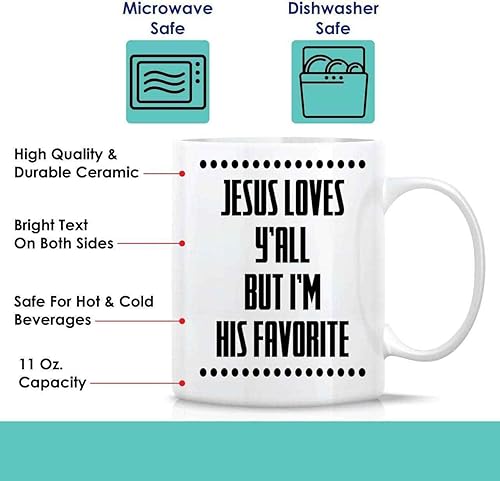 Miniatura 2 de Inspirational Gift Faith-based Gift, for Believers, Worshippers and Followers - Jesus Loves Yall Soft Text on 11 Oz White Ceramic Coffee Mug