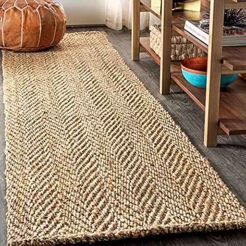 JONATHAN Y NFR101A-28 Espina Hand Woven Herringbone Chunky Jute Indoor Area -Rug Bohemian Farmhouse Easy -Cleaning Bedroom Kitchen Living Room Non Shedding, 2 X 8, Natural Color Cover