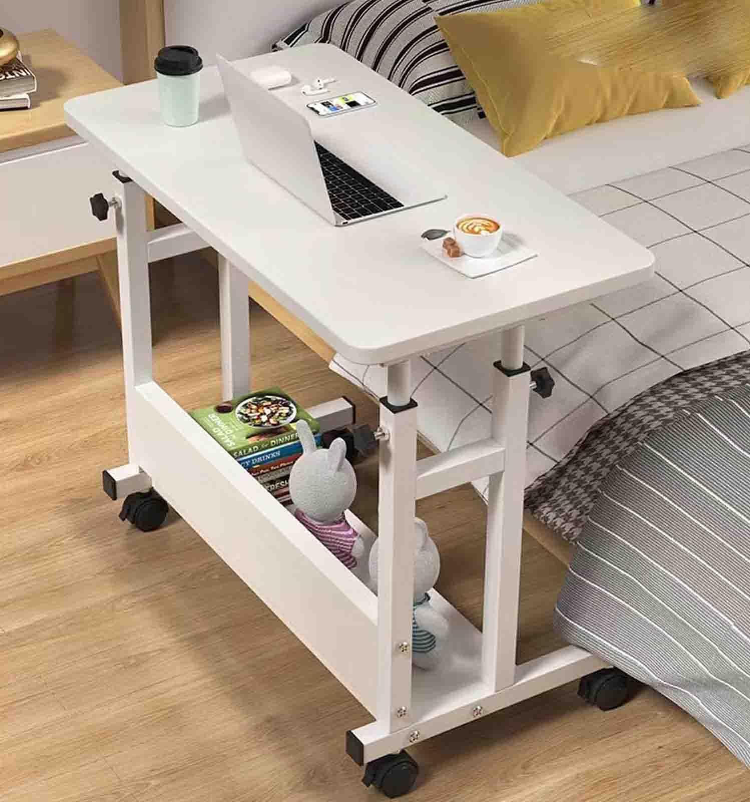 iumLeap Overbed Table with Wheels,Bedside Movable Table Bedside Adjustable Table Multifunctional Computer Desk,Hospital and Home Medical Use(White 80 * 40cm)