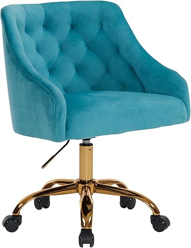 Miniatura 12 de MOJAY Silla giratoria de oficina de terciopelo, escritorio de tela de tocador, sillas de oficina doradas para niñas, silla de recepción ajustable