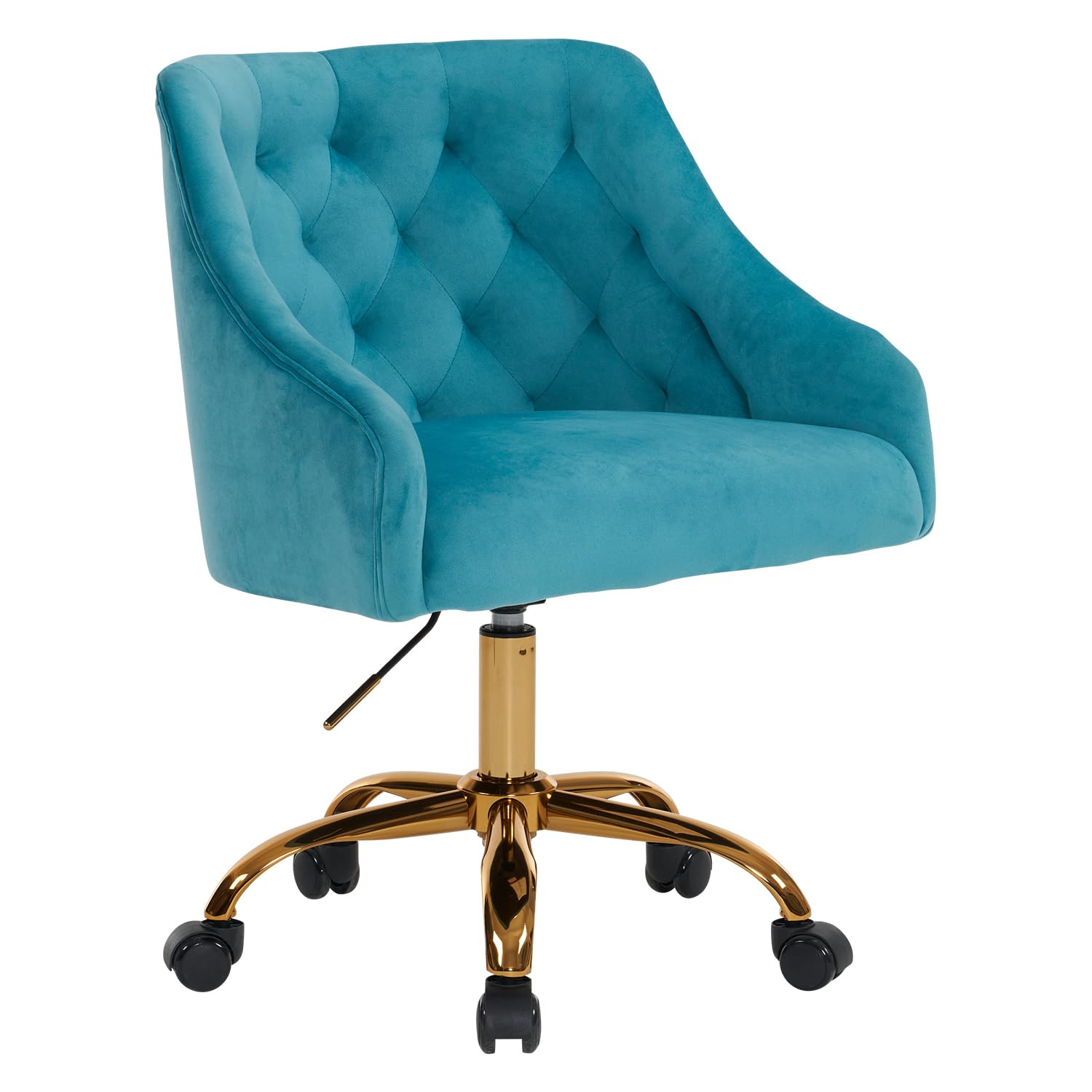 MOJAY Velvet Office Swivel Chair, Vanity Fabric Desk Pretty Fancy Gold Office Chairs for Girls, 360°Swivel Height Adjustable Reception Chair (Lake