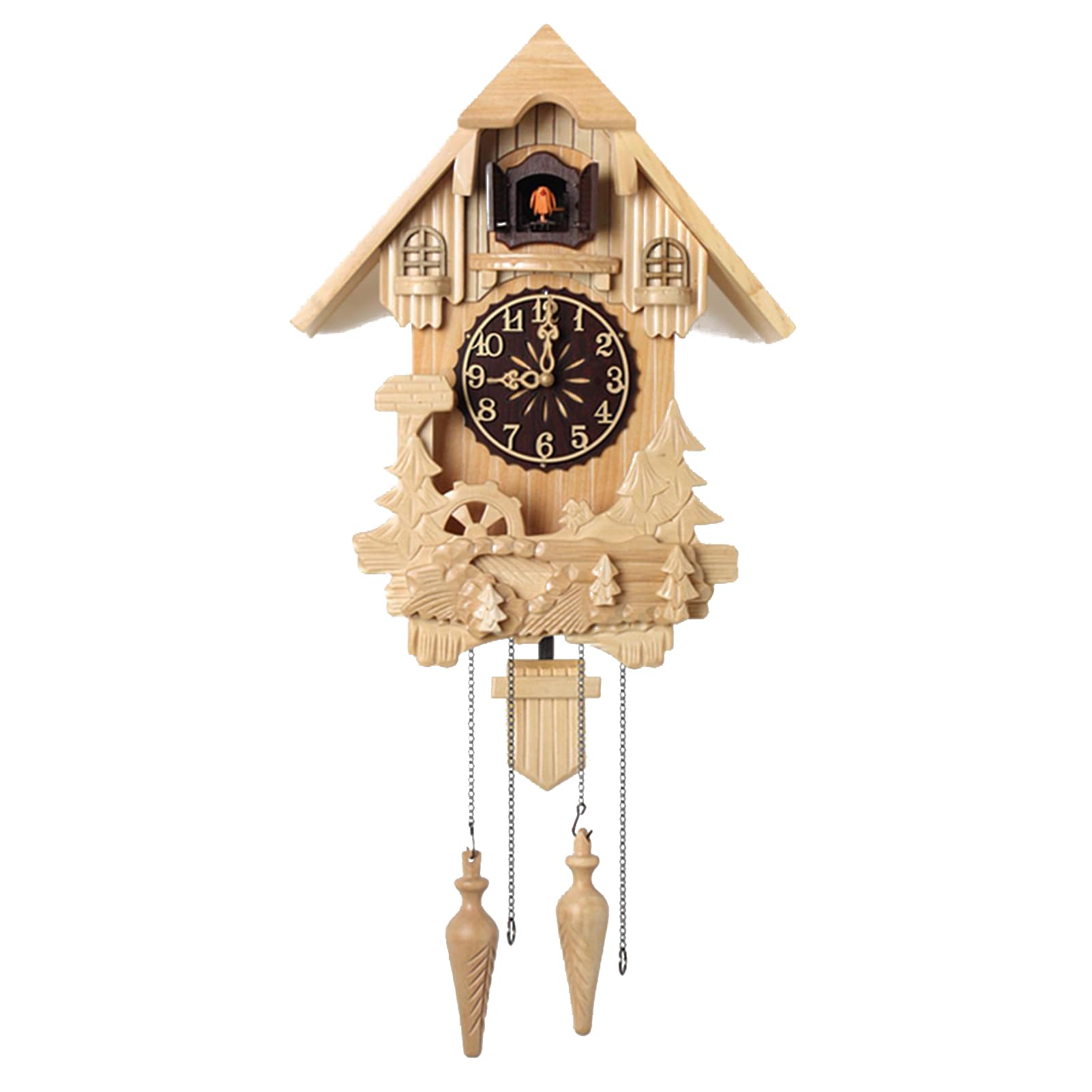 LIANZHUANG Retro Wooden Cuckoo Clocks for Wall, Bird Clock That Sings On Hour, Battery Powered Cuckoo Clock, Living Room Decoration Wall Clock with Pendulum,A