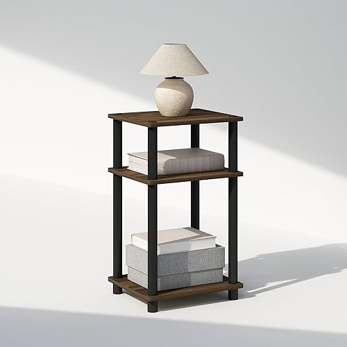 Miniatura 4 de Furinno Just Turn-N-Tube - Mesita de noche de almacenamiento abierto de 3 niveles, 1 unidad, con postes de plástico, nogal Columbianegro