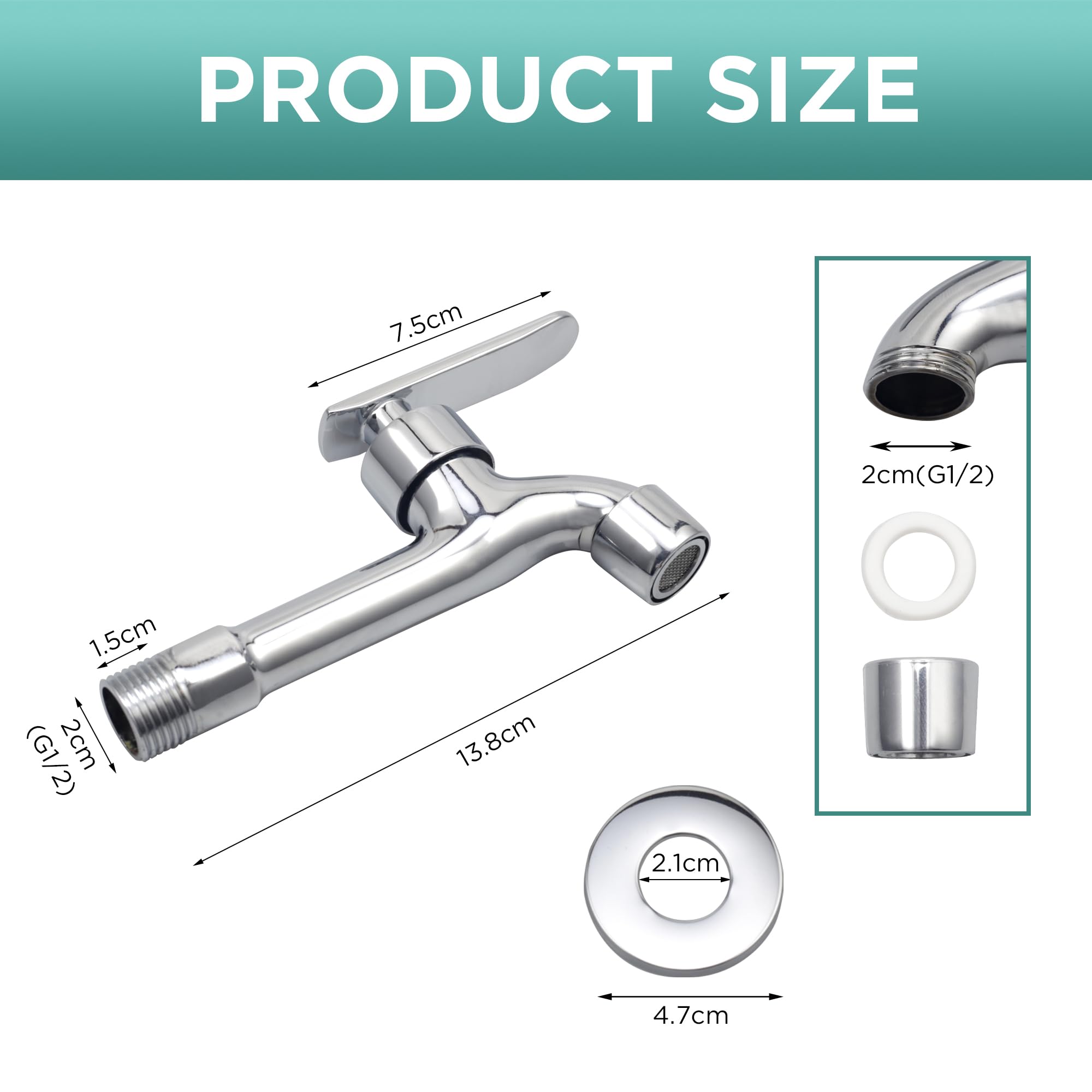 Lengthen Cold Water Tap G1/2 Interface Single Lever Facuet with Aerator Spout Lead Free Stainless Steel Wall Mount Tap for Kitchen Sink Mop Pool Garden Bathroom Garden - Image 2