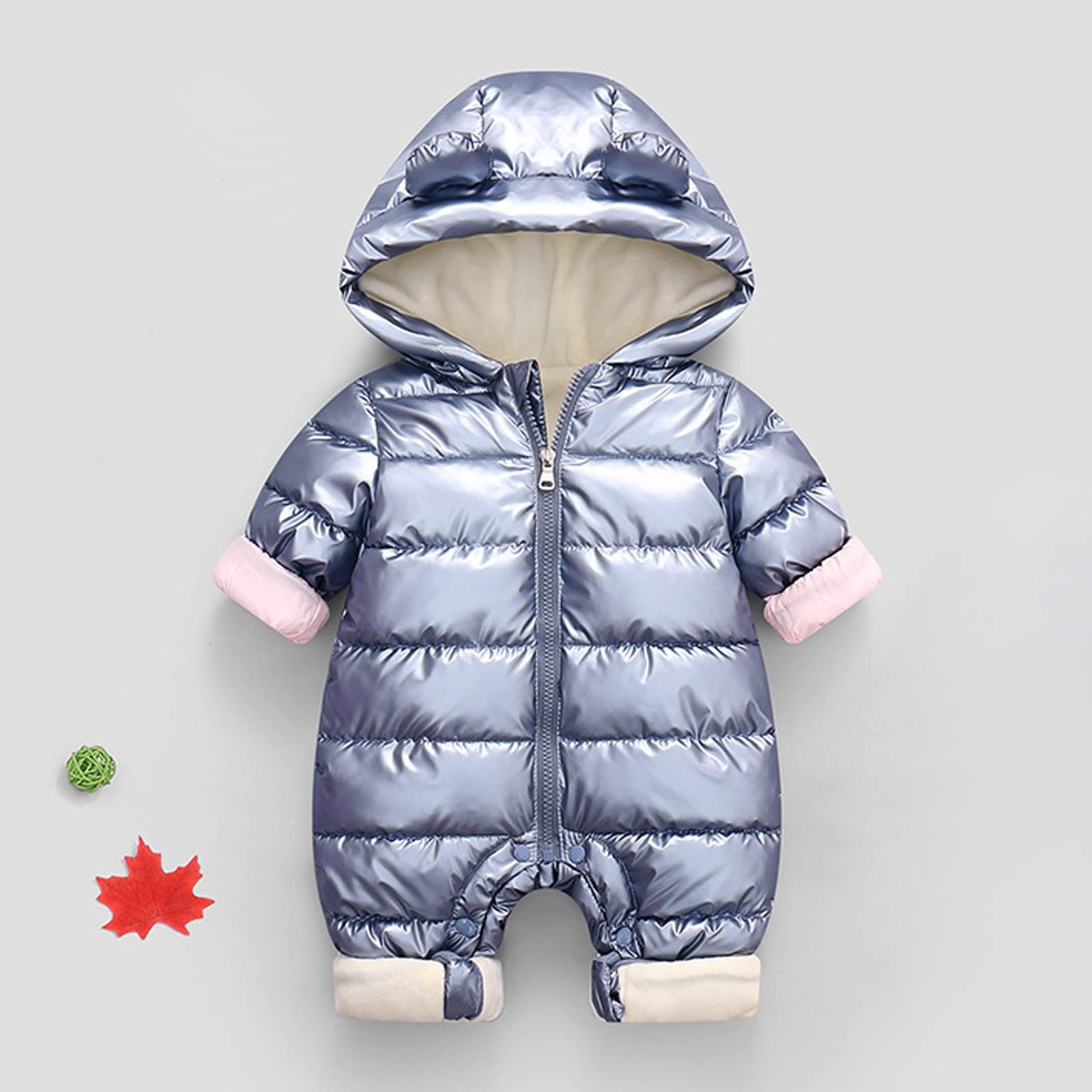 RNTOP Baby Boy Girl Snowsuit Romper Winter Coat Clothes Newborn Infant Warm Cute Ear Hoodie Jumpsuit (Grey, 3-6 Months)