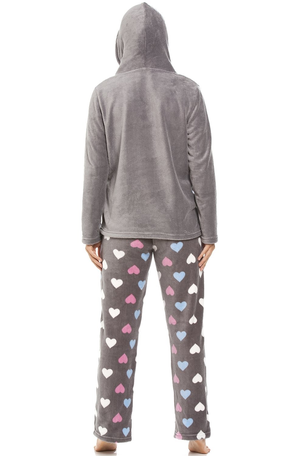 Camille Womens 2-Piece Hooded Super Soft Pyjama Set | Warm, Thick Fleece Full Length PJ Set, Top & Bottoms | Long Sleeves, Front Pocket & Elastic Waist | Loungewear for Women